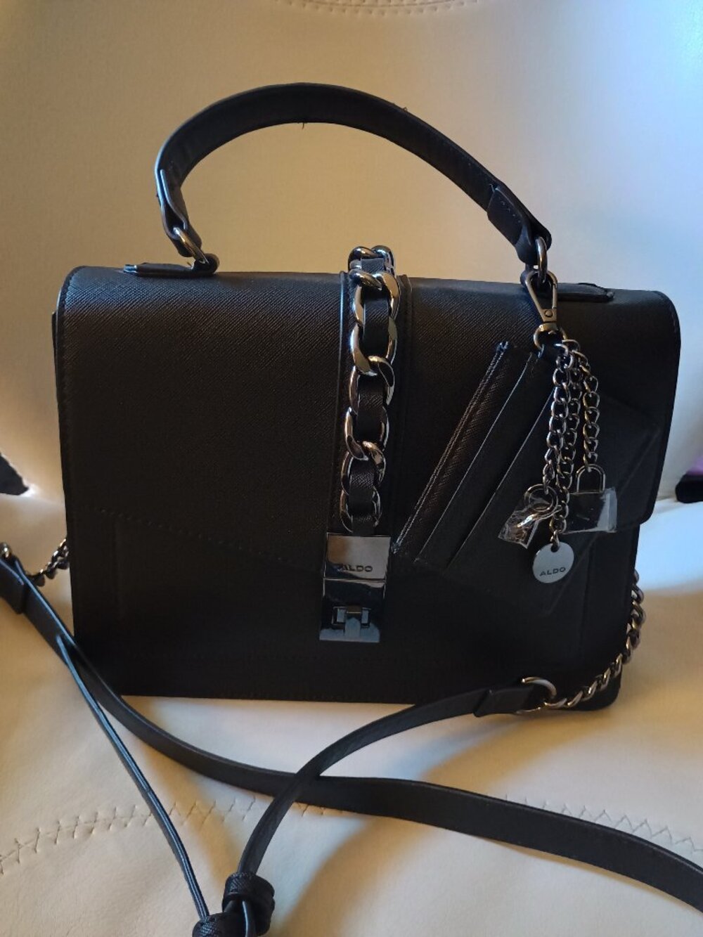 Aldo Black purse with chain detail never used!